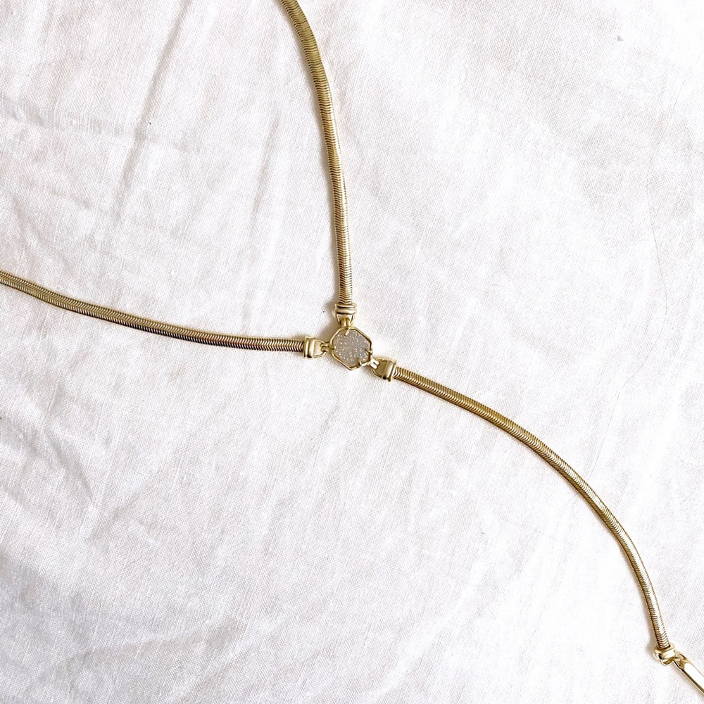 Kendra Scott White Drusy Y Necklace in Gold